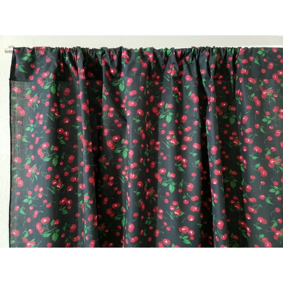 Cotton Curtain Fruits Print 58 Inch Wide Allover Cherries Black