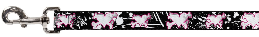 Buckle-Down Pet Leash, Dog Leash, Heart Cross Bones Splatter Black White, 6 Feet Long 1.0 Inch Wide