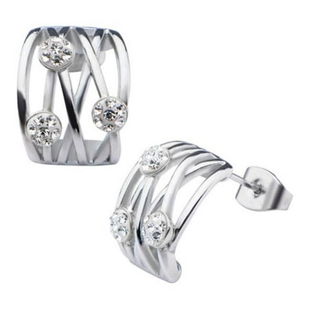 Inox Jewelry SSE17012 Crystal Hoop Stainless Steel Earrings