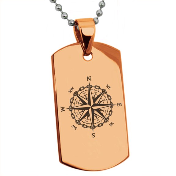 Stainless Steel Nautical Chaim Compass Engraved Dog Tag Pendant Necklace