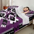 thumbnail image 4 of Manfei Southwest Tribal Queen Sheets, Geometric Aztec Queen Sheet Sets, Purple Black Cream, Black Reversible 4 Pieces1 Flat Sheet + 1 Fitted Sheet + 2 Pillowcases, 4 of 6