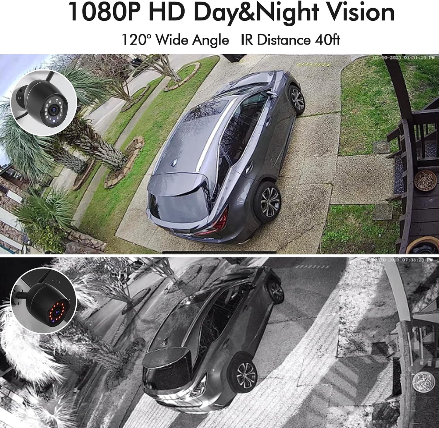 RICHCHO Outside Cameras for Home Security, 1080p Surveillance Cameras Wireless Outdoor with Night Vision Motion Detection, Black, 2-Pack