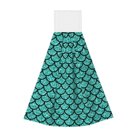 

Adobk Aquamarine Glitter Print Coral Velvet Hand Wipes Fashion Hanging Kitchen Towel for Bathroom Washcloth Absorbent Tie Towel