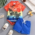thumbnail image 2 of CAICJ98 Baby Boy Hawaiian Outfit Baby Boy Summer Clothes Tropical Floral Short Sleeve Shirt + Shorts Beach Vacation Clothes (Orange,0-3 Months), 2 of 9