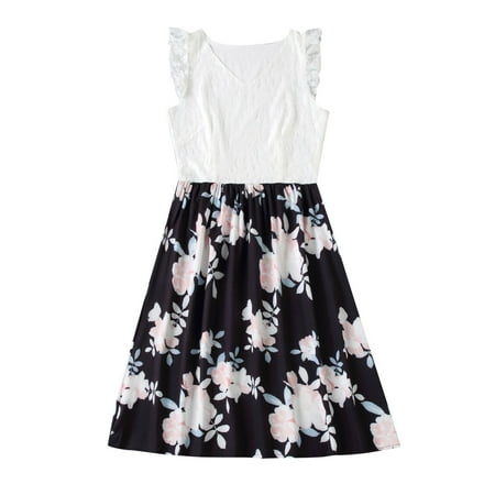 

TAIAOJING Mommy and Me Dresses Outfits Me Lace Dresses Shirt Floral Boy Outfits Mommy Printed And Splice And Family Sleeveless Men