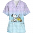 thumbnail image 4 of Ropa de mujer Estampado de dibujos animados de Snoopy Cuello en V Ropa de trabajo para mujer Tops Manga corta Con bolsillos Uniforme médico de enfermería, 4 of 4