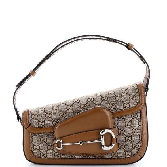 Pre-Owned Horsebit 1955 Asymmetric Shoulder Bag GG Canvas with Leather Small By Rebag