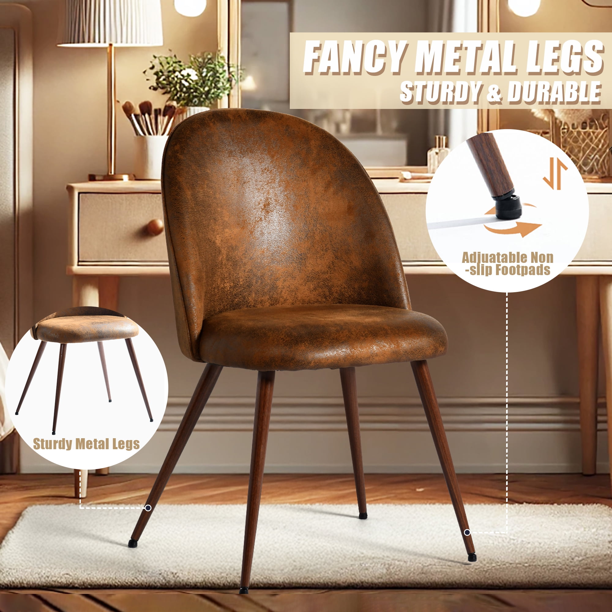 Homy Casa Set of 2 Modern Fabric Dining Chairs with Walnut Finish Metal Legs for Kitchen, Dining Room, and Breakfast Nook