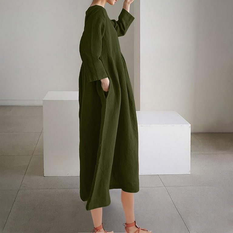 long sleeve summer dresses for older women Ladies Summer Dresses Loose Solid Color Round Neck Long Sleeve Maxi Dress  Summer Casual Dresses for Women Lightweight Soft Older Women Dresses Daily  Dress Plus Size