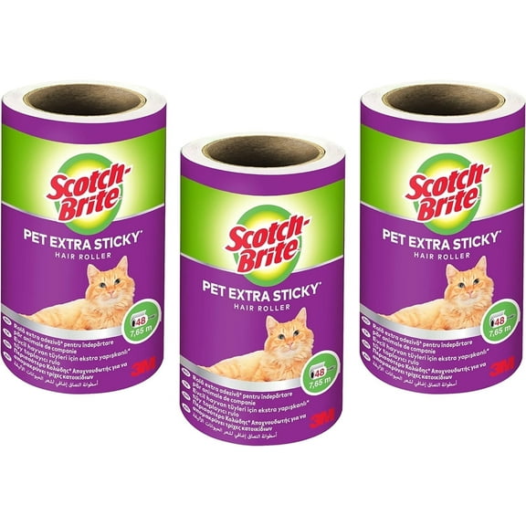 Scotch-Brite Pet Extra Sticky Hair Roller Refill, Pet Hair Pick-Up, Lint Remover, 60 Sheets per Roll