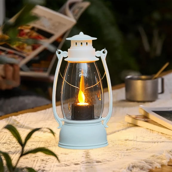 Vintage Flickering LED Wind Candle Lantern, Flameless Safe Simulation Flame Handle Hang Tabletop Dual Use, Ambient Lamp for Christmas Halloween Indoor Holiday Table Decor