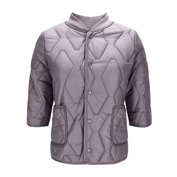 HongQid Women's Quilted Jacket Coat Crew Neck Button Down 3/4 Sleeve Lightweight Puffer Padded Winter Outwear with Pockets