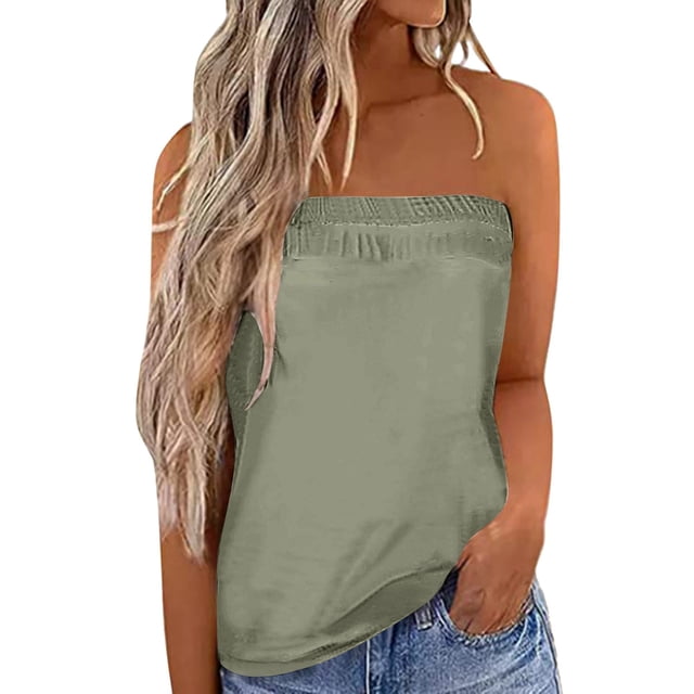 Recortada camisetas sin mangas para las mujeres Mujeres adecuado Color a juego sin tirantes Bandeau sin mangas verano vacaciones suelta vacaciones Top camisa blusa mujeres Top (AG, M)
