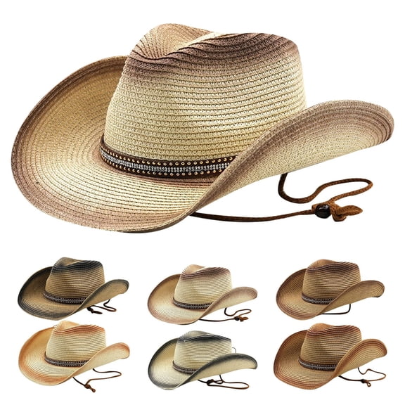 Lightweight Straw Cowboy Hat for Women Men Wide Brim Vented Western Cowgirl Hat Beach Pool Party Summer Sun