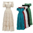 thumbnail image 2 of Elegant dress, short-sleeve, off-shoulder, gathered waist, retro pleated long skirt, costume dress-3-L, 2 of 7