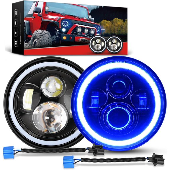 Pre-Owned Nilight 7 Inch Round LED Halo Headlights w/Turn Signal Amber Light Blue DRL High Low Beam 7 Headlight Compatible with 2007 2008 2009 2010 2011 2012 2013 2014 2015 2016 2017 2018 Wrangler J