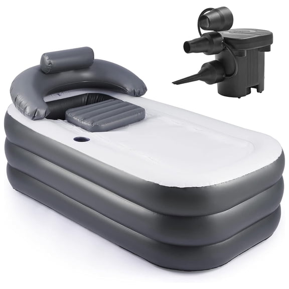 HQinX Inflatable Bathtub with Electric Air Pump - Portable Soaking Tub for Adults, Blow-Up Pillow, Zippered Cover, Drainage & Cup Holder