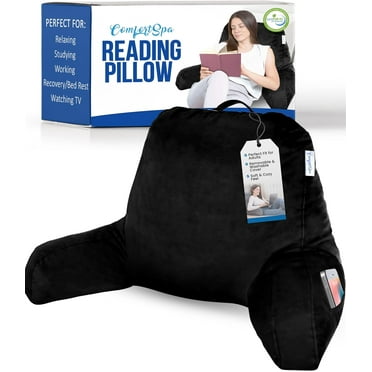 ComfortSpa Reading Pillow for Bed, Backrest Pillows with Arms Pockets, Removable Cover, 19" Tall, Black, Large