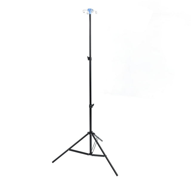 Foldable IV Pole, 3 Leg Black Stable 4 Hook Portable Collapsible IV Pole Stand for Clinics