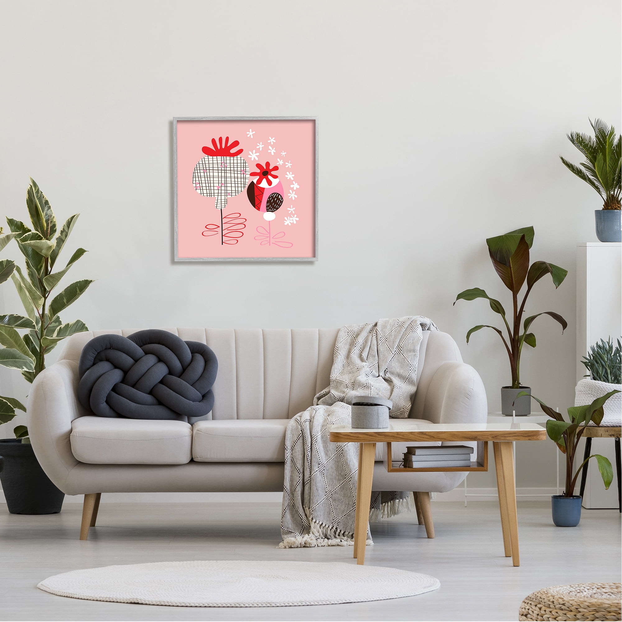 Stupell Industries Pink Seed Pods Botanical & Floral Painting Gray Framed Art Print Wall Art, 24 x 24