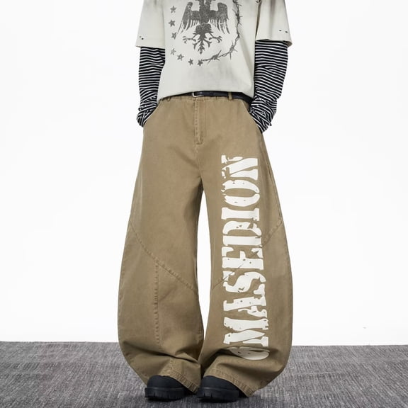 Conairie Mens Jeans Relaxed Fit Casual Stretch Denim Pants Solid Comfy Street Outdoor Hiking Pants With Pocket Khaki L