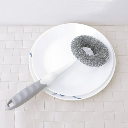 

NICEXMAS 2PCS Long Handle Steel Wire Cleaning Brush Multifunctional Pot Pan Dish Cleaning Tool Washing Brush for Kitchen (Light Grey)
