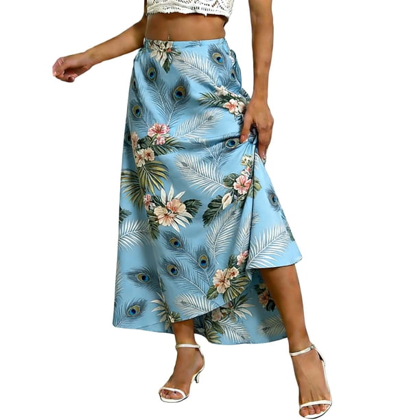 Faldas de Mujer Midi Moda Impresa de Cuatro Vías Estiramiento Regular Longitud Casual Midi Falda para el Uso Diario