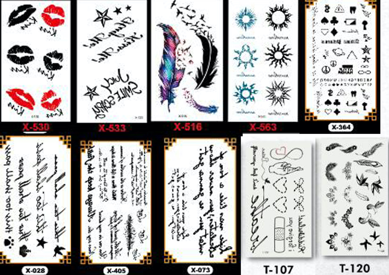 PartyPavillion 30 Sheet Pack Temporary Tattoos Neck and Wrist Men Women Kids - Black