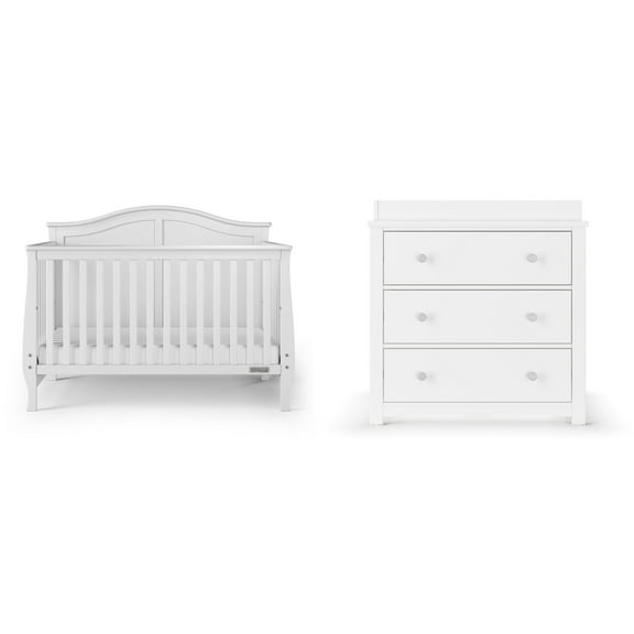 Child Craft Camden Crib and Dresser Nursery Set, 4-in-1 Convertible Crib with 3-Drawer Dresser, Matte White, 2-Piece