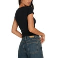 thumbnail image 3 of Gupgi Femmes Slim T-Shirts Col Rond Manches Courtes Tie-up Évidés T-Shirts Été Hauts, 3 of 7