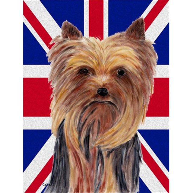 Yorkie avec Drapeau British Union Jack Taille Jardin