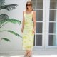 thumbnail image 5 of Vestido Midi Ajustado con Fruncido Floral para Mujer, de y de , Ideal para Invitadas de Boda, Cócteles y Salidas de Verano 2025. Amarillo S, 5 of 10