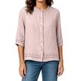 thumbnail image 6 of Ayolanni 3/4 Sleeve Summer Women Blouses Scoop Neck Button Down Cotton Linen Solid Blouse Pockets Oversized Textured Tees Spring Tops for Women Pink XL, 6 of 7