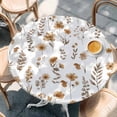 thumbnail image 2 of Brown Spring Floral Round Tablecloth, Fitted Table Cover with Elastic for 45"-54" Round Tables, Flowers Leaves Elegant Pastoral Table Cloth Outdoor Indoor Dinning Party Waterproof Tablecloths, 2 of 7
