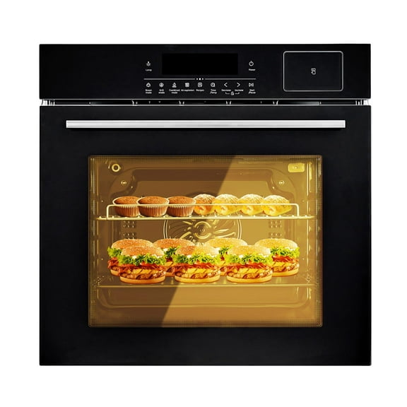 24" Electric Single Wall Oven, 2.5CF with 8 Baking Modes, Built-in Electric Convection Oven, with Air Frying Function, 3000w, 3D Surround Heating with Double-Layered Glass Door, Timer, Touch Control