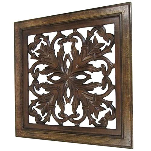 INDIA OVERSEAS TRADING CORP SH 15754 Panneau Mural en Bois Sculpté, Suspension Murale, Feuilles
