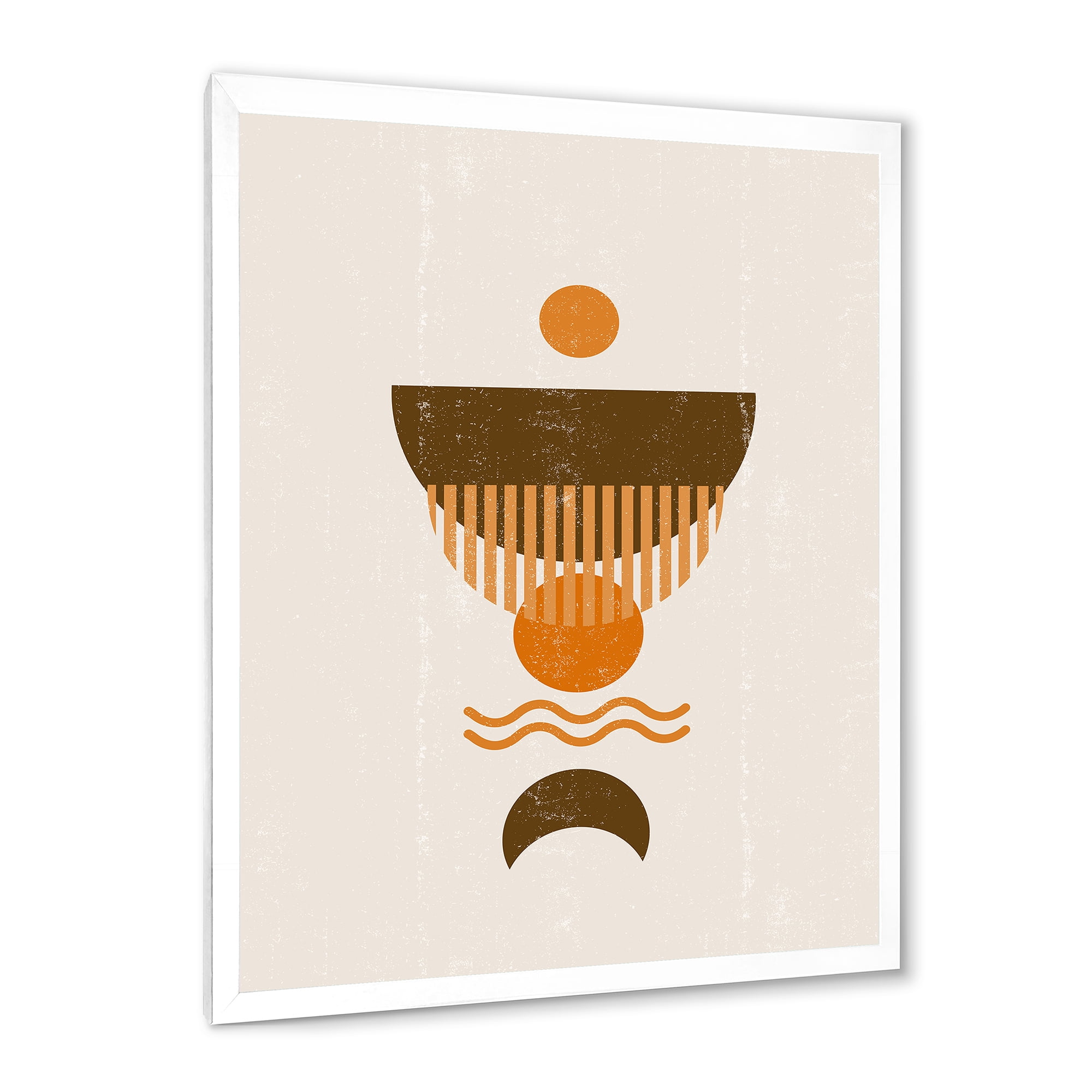 Designart 'Abstract Minimal Brown Moon and Orange Sun' Modern Framed Art Print