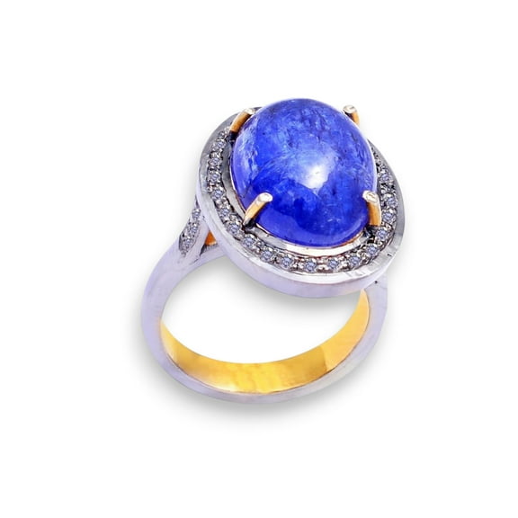 Sterling Silver Oval Cut Tanzanite Diamond Ring, Vintage Statement Ring, Anniversary Gift For Her