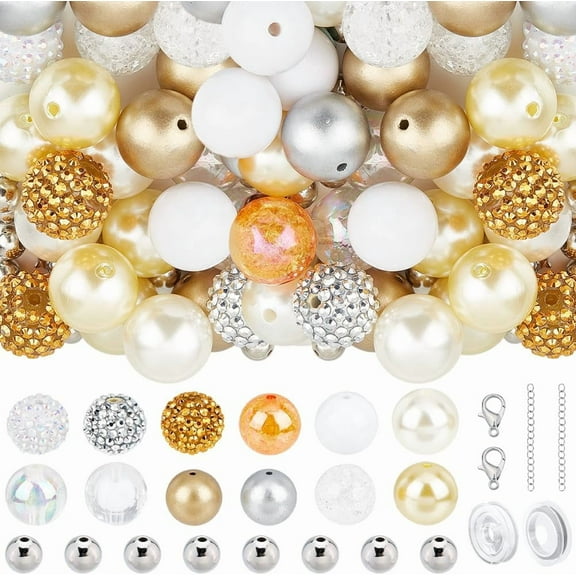 DIY Bracelets Jewelry Making Kit Including Round Plastic & Acrylic & Resin Rhinestone Beads Mixed Color 8~53x0.45~20mm Hole: 1.6~3mm