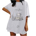 thumbnail image 1 of Top de manga corta suelto con estampado de calavera Retro desgastado y hombros caídos para mujer Pompotops  hfajkhk125598, 1 of 6