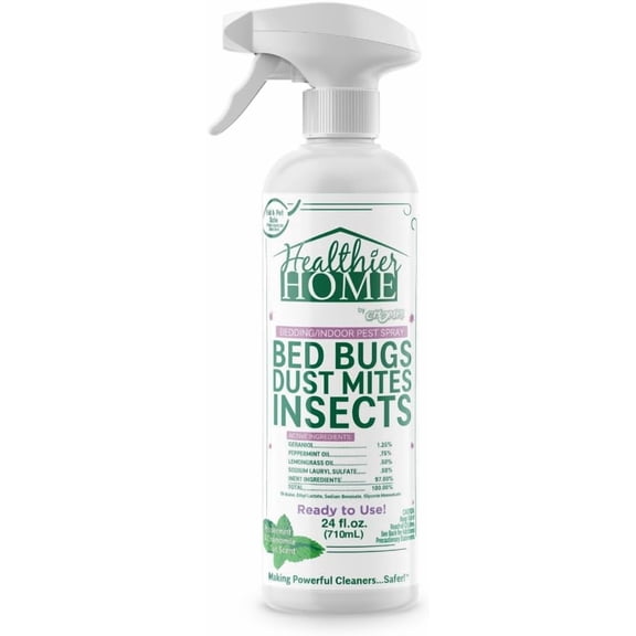 Insect and Pest Control Spray, 24 Ounces, Indoor and Outdoor Use, Plant-Based Formula Ants, Bed Bugs, Dust Mites Spiders, Made with Peppermint, Lemongrass, Geraniol