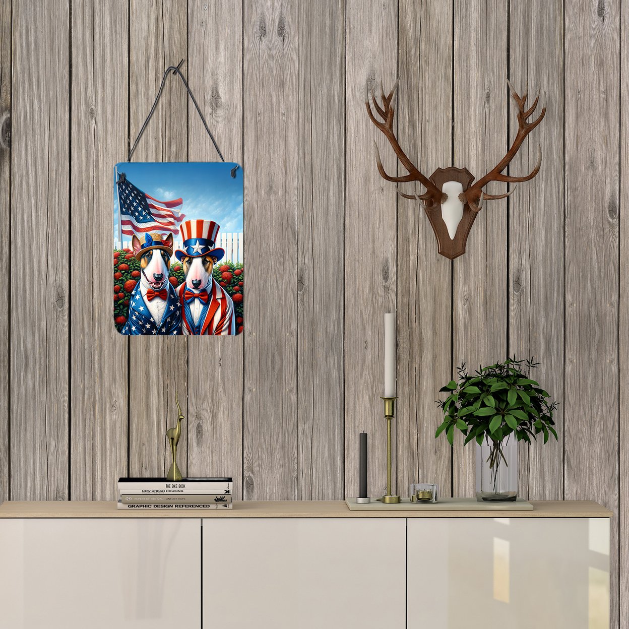 All American English Bull Terrier Wall or Door Hanging Prints 12 in x 16 in