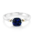 thumbnail image 3 of Gem Stone King 925 Sterling Silver and 10K Yellow Gold Blue Created Sapphire Engagement Ring for Women (1.00 Cttw, Cushion Cut 6MM, Available in Size 5, 6, 7, 8, 9), 3 of 5