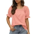 thumbnail image 2 of Babysbule Women Summer Tops Shirts Womens Casual Solid Color Square Neck Short Sleeve Tops Blouses, 2 of 8