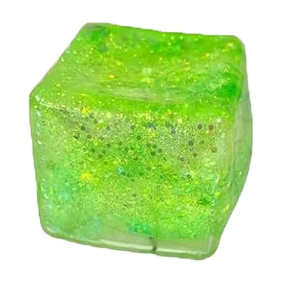 Transparent Glitter Slow Rising Block Squeeze Toy Toy, Green Nature Theme Stress Relief Fidget, Soft Decompression Squeeze Toy, Desk Decor