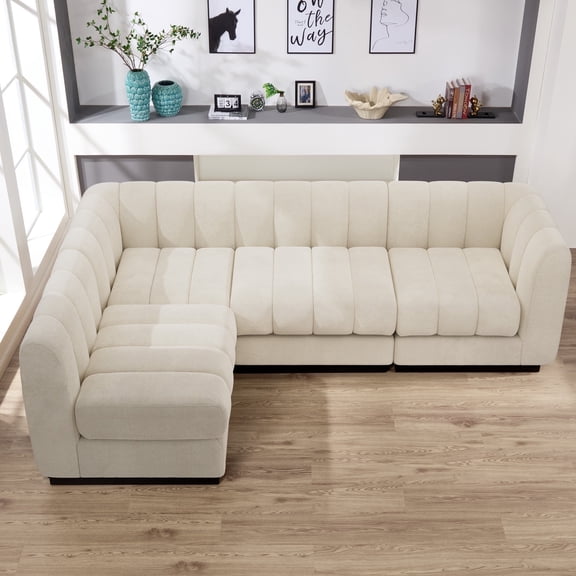 96 in. Chenille Beige Sectional Couch, 4 Seater L Shape Modular Sofa Set for Living Room Office
