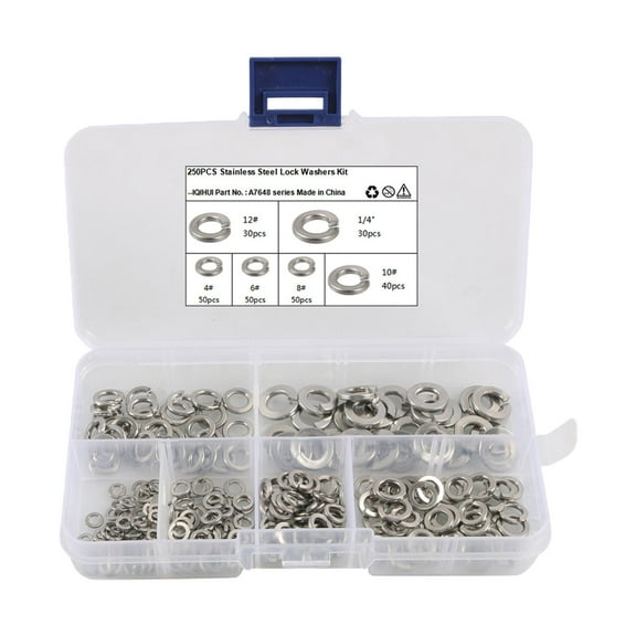 Kuntesetty 250 Pieces 304 Stainless Steel Lock Washers Assortment Splited Lock Washers with
