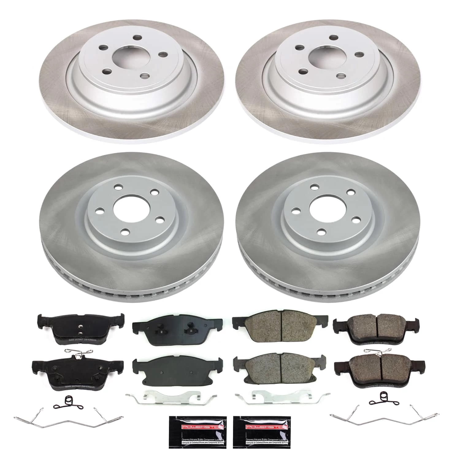 PowerStop Front and Rear Semi-Coated Rotor and Low-Dust Ceramic Brake Pad Kit SC8976
