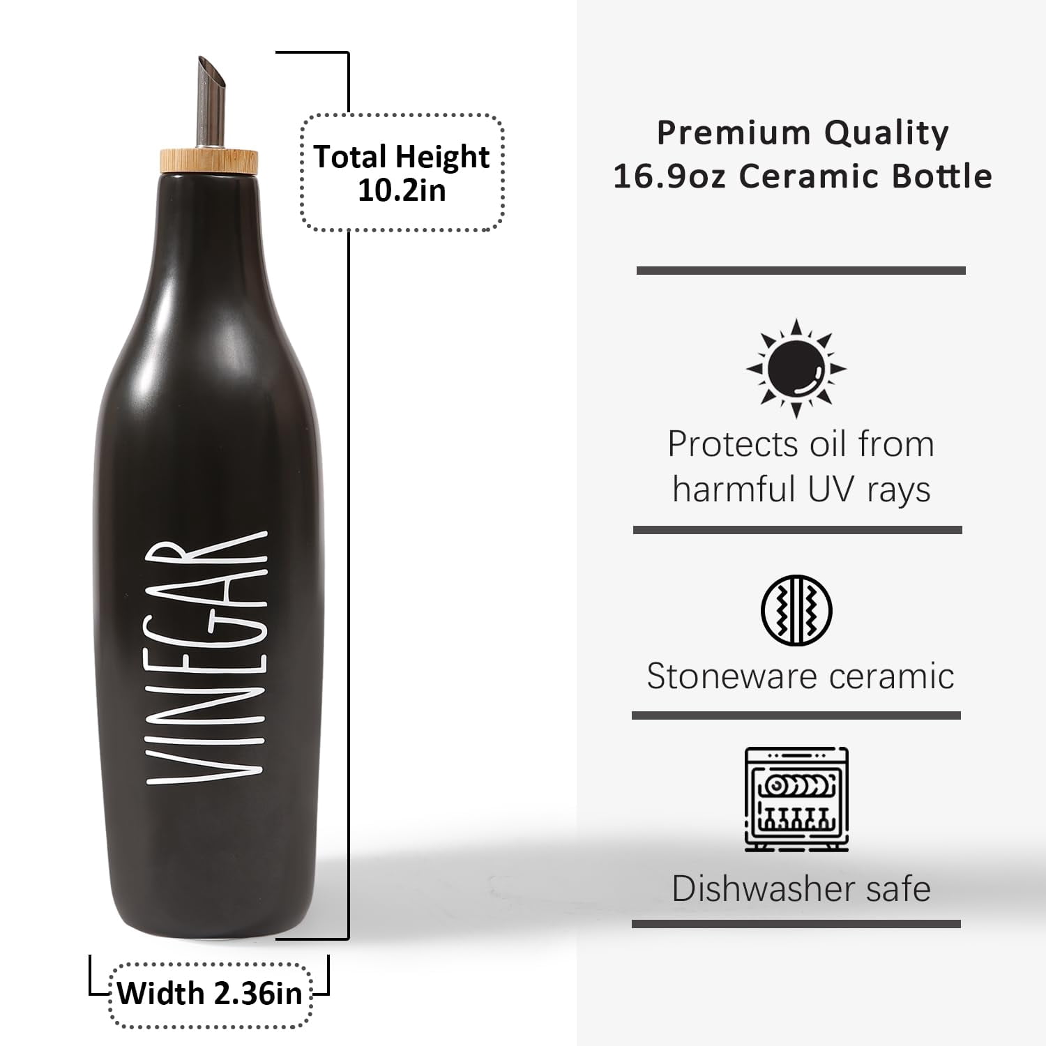 Ceramic Olive Oil Dispenser for Kitchen, Stoneware 16oz Oil Cruet and Vinegar Bottles Dispenser, Kitchen Dispenser Bottle for EVOO Vinegar Syrups, Modern Farmhouse Design(B-O)