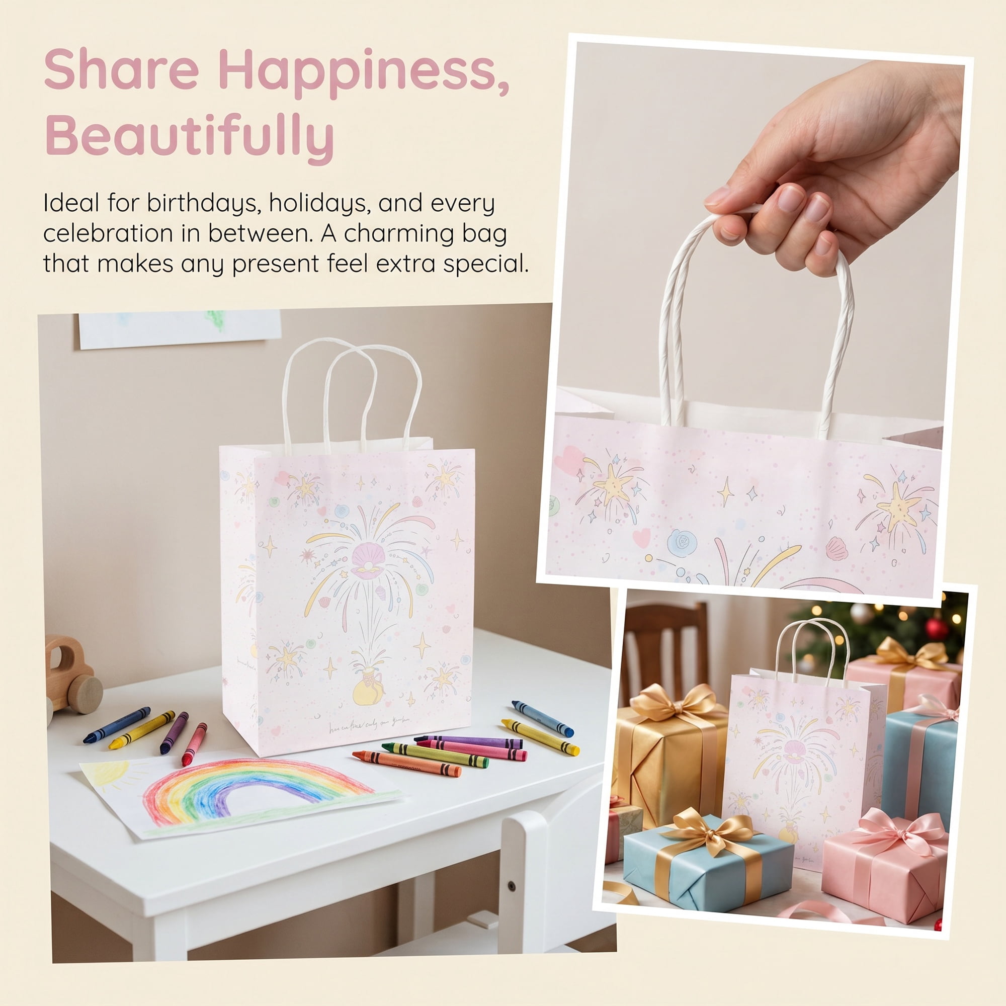 Unique Bargains 6Pcs Thick Paper Gift Bags with Handles Firework 8.3" x 4.3" x 10.6"